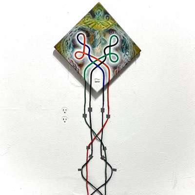 Kite sculpture with cords